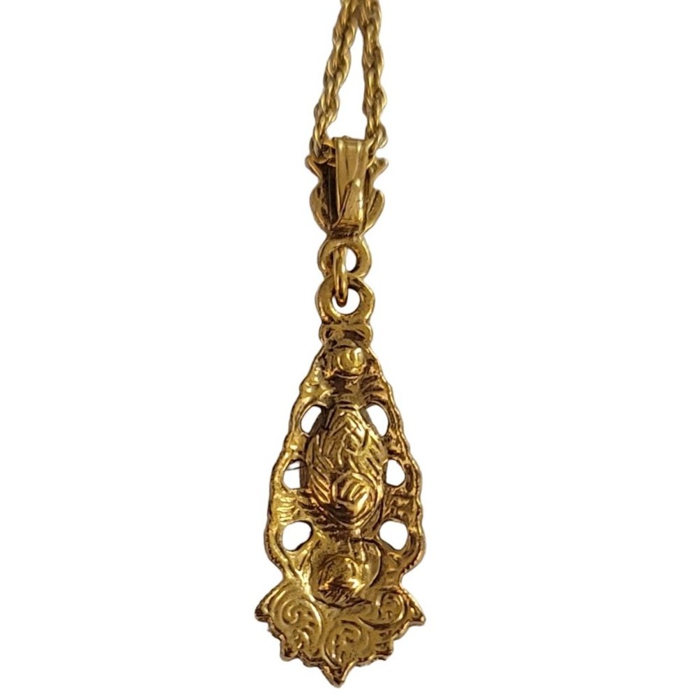 1928 Brand Gold Tone Rhinestone Victorian Style Pendant Chain Necklace 18”L K935 - Picture 4 of 7